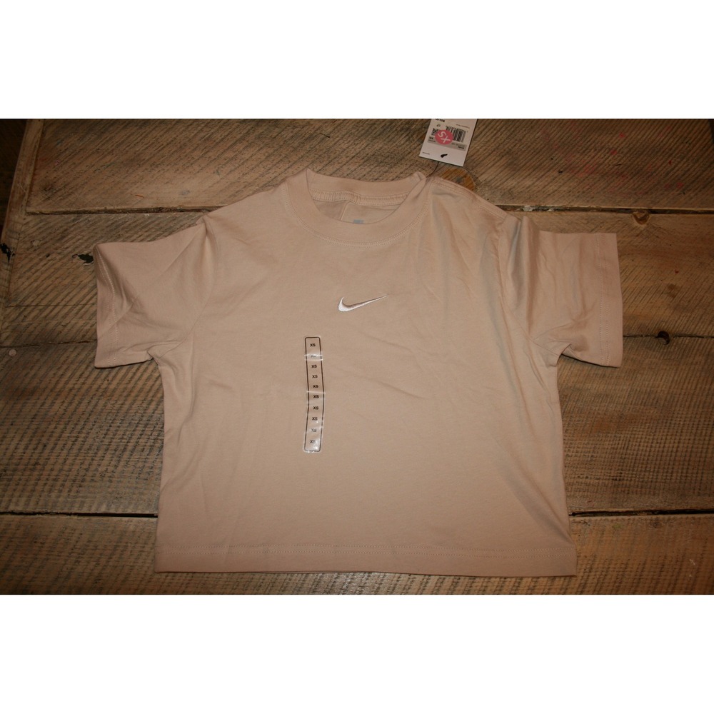 Nike Kids XS Sportswear Essential Loose Fit Crop‎ T-Shirt Tan Beige DH5750-126